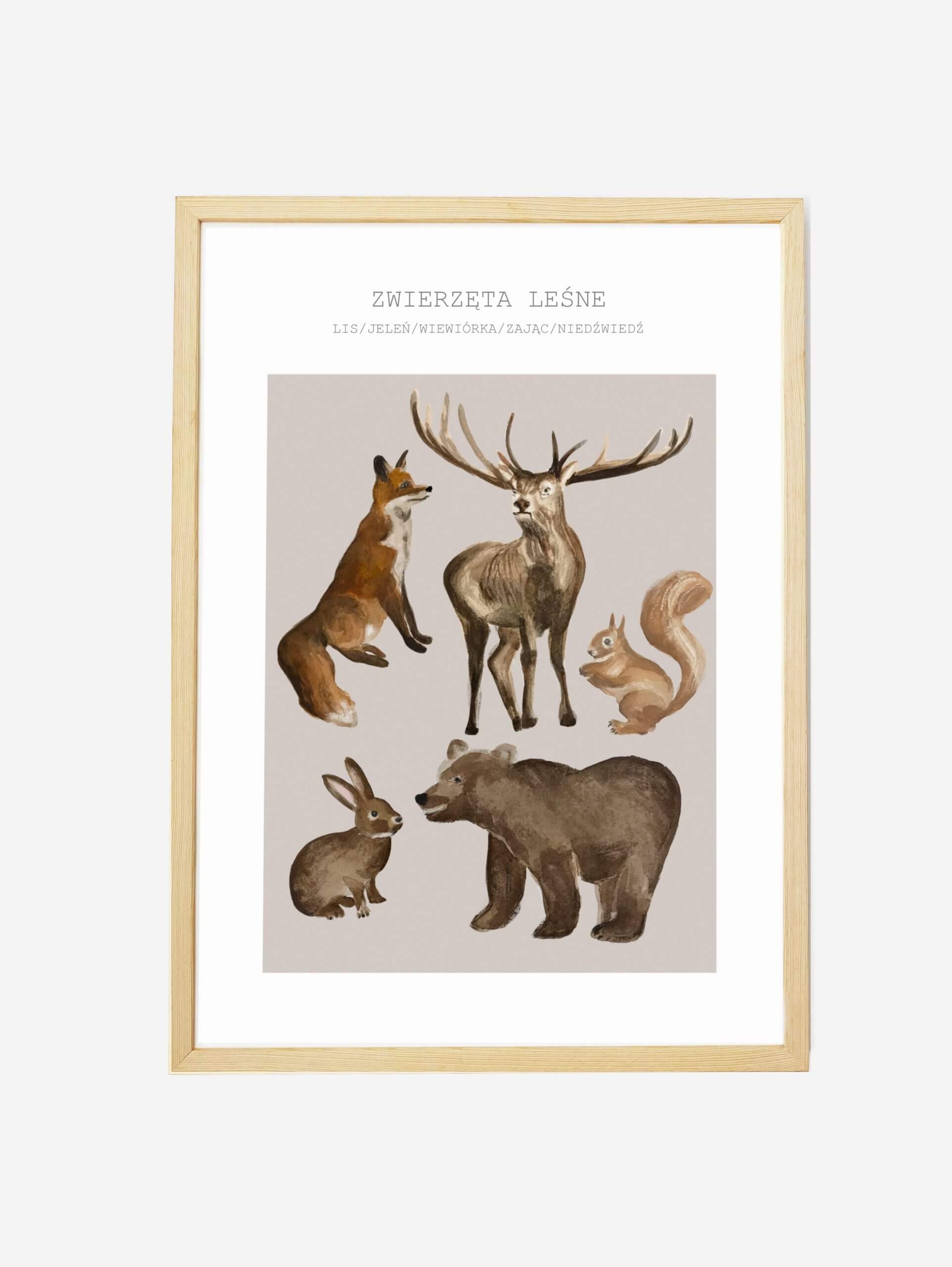 Plakat do pokoju dziecięcego “Zwierzęta leśne”