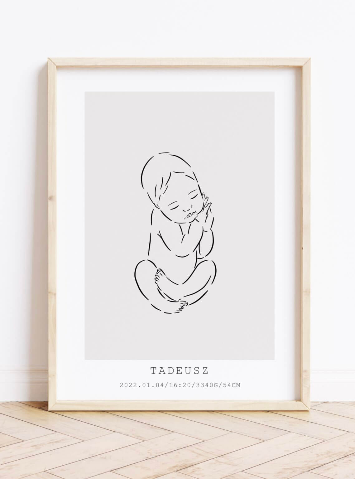 Prezent dla noworodka chłopca – metryczka szkic dziecka WZÓR 6