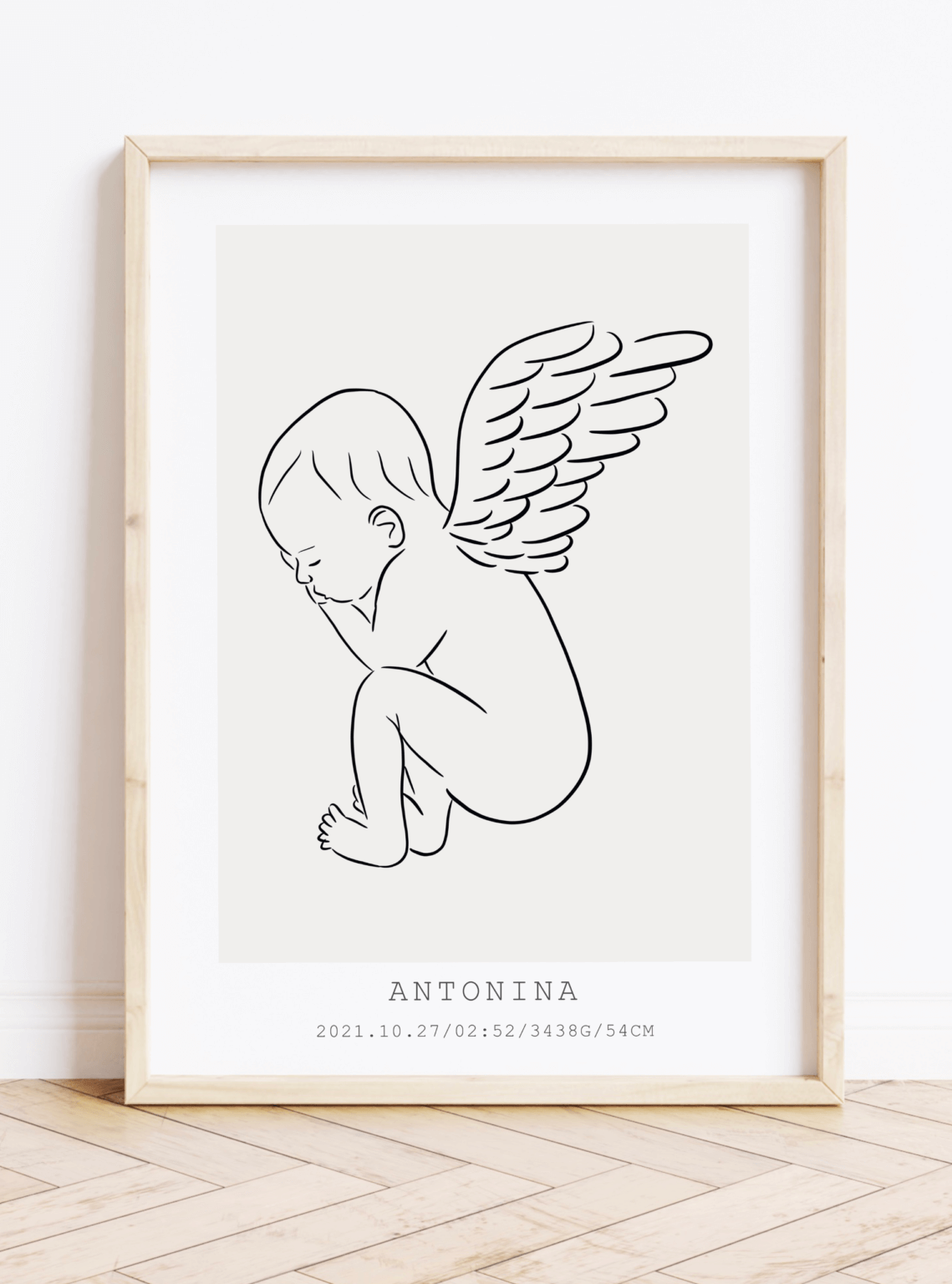 Metryczka aniołek MARCELINA, dziecko ze skrzydełkami
