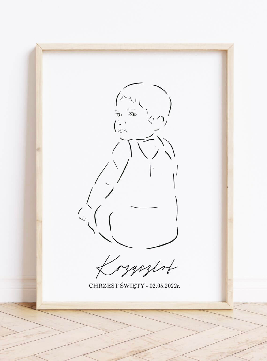 Prezent na chrzest dla chłopca – personalizowana grafika z dzieckiem
