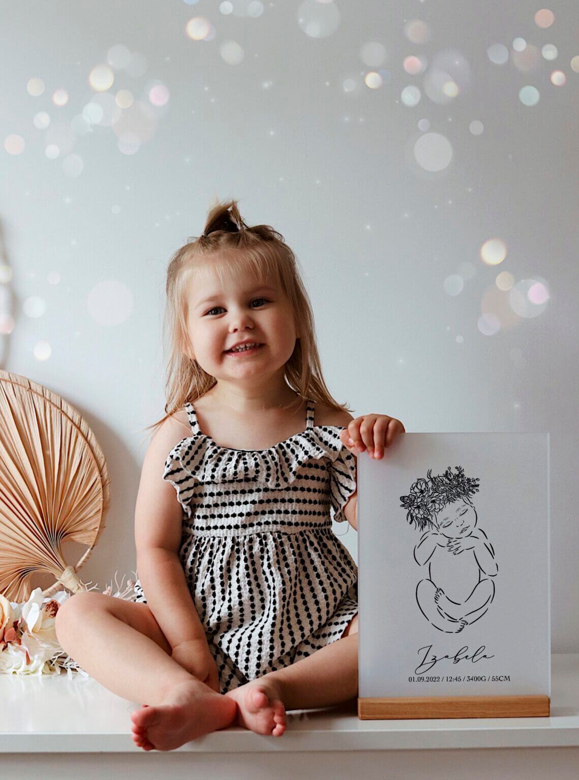 Personalizowana metryczka na szkle akrylowym – prezent na narodziny dziewczynki