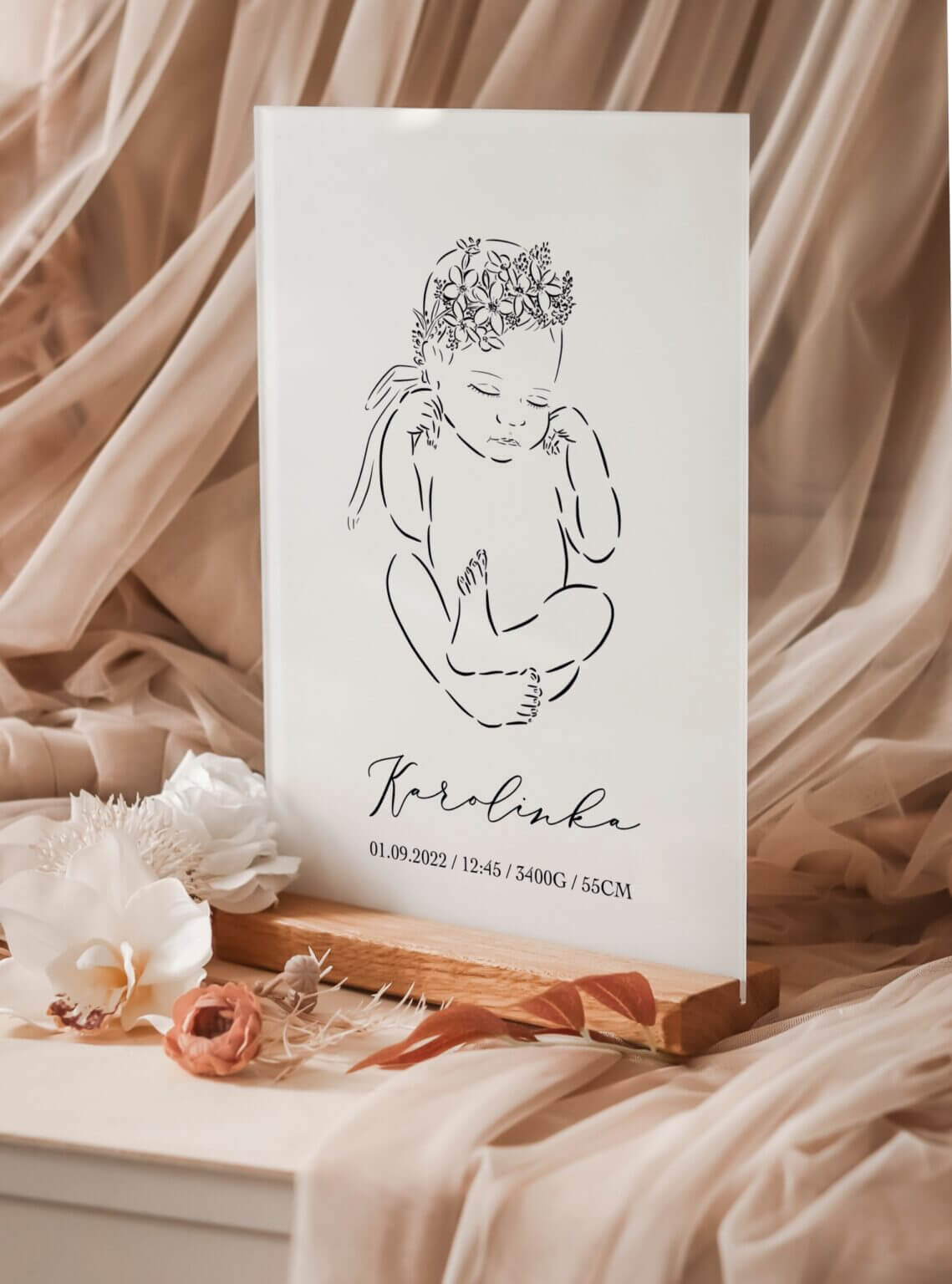 Personalizowana metryczka na szkle akrylowym – prezent na urodziny dla noworodka