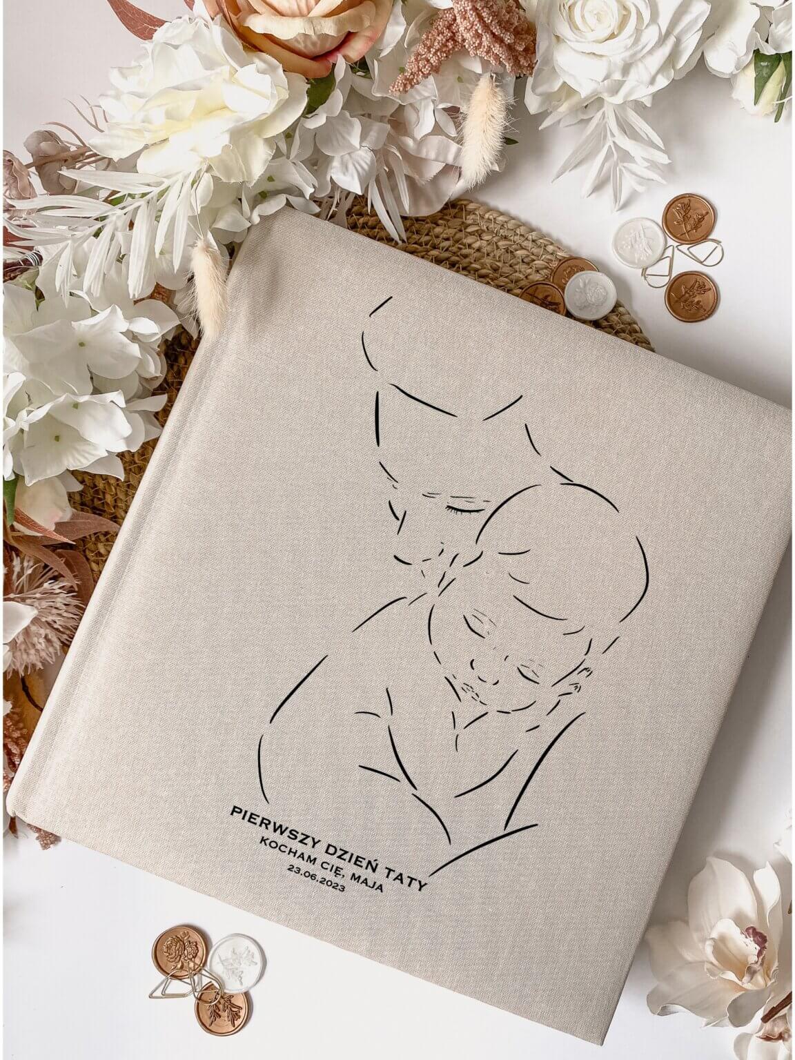 Pierwszy Dzień Ojca- personalizowany lniany duży album z grafiką niemowlaka