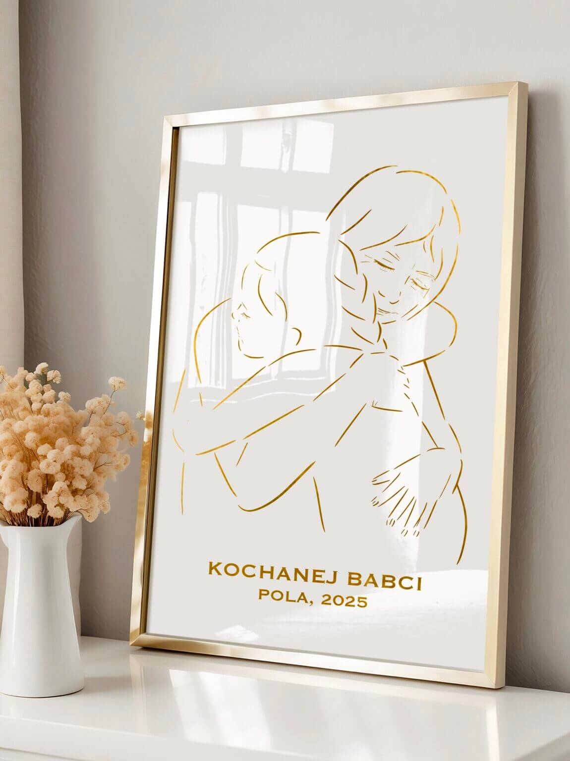 Prezent z okazji Dnia Babci – złoty plakat z babcią