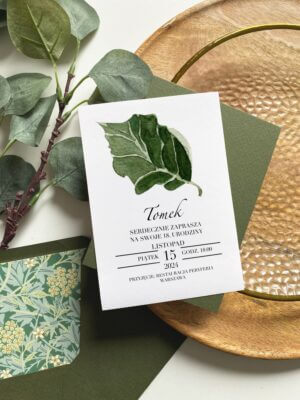 Rustykalne zaproszenia na 18 urodziny z motywem liścia