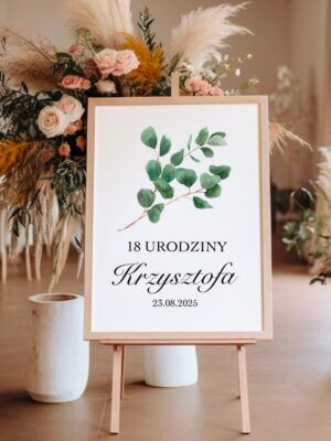 Plakat powitalny na 18 urodziny z motywem liści
