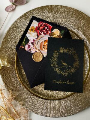 Złocone kartki na święta firmowe - zestaw 50 sztuk kartek i kopertami