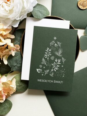 Minimalistyczne firmowe kartki na święta z logo - zestaw 50 sztuk kartek i kopertami