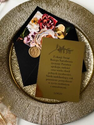 Złote kartki dla firm na szkle akrylowym - zestaw 10 sztuk kartek z kopertami